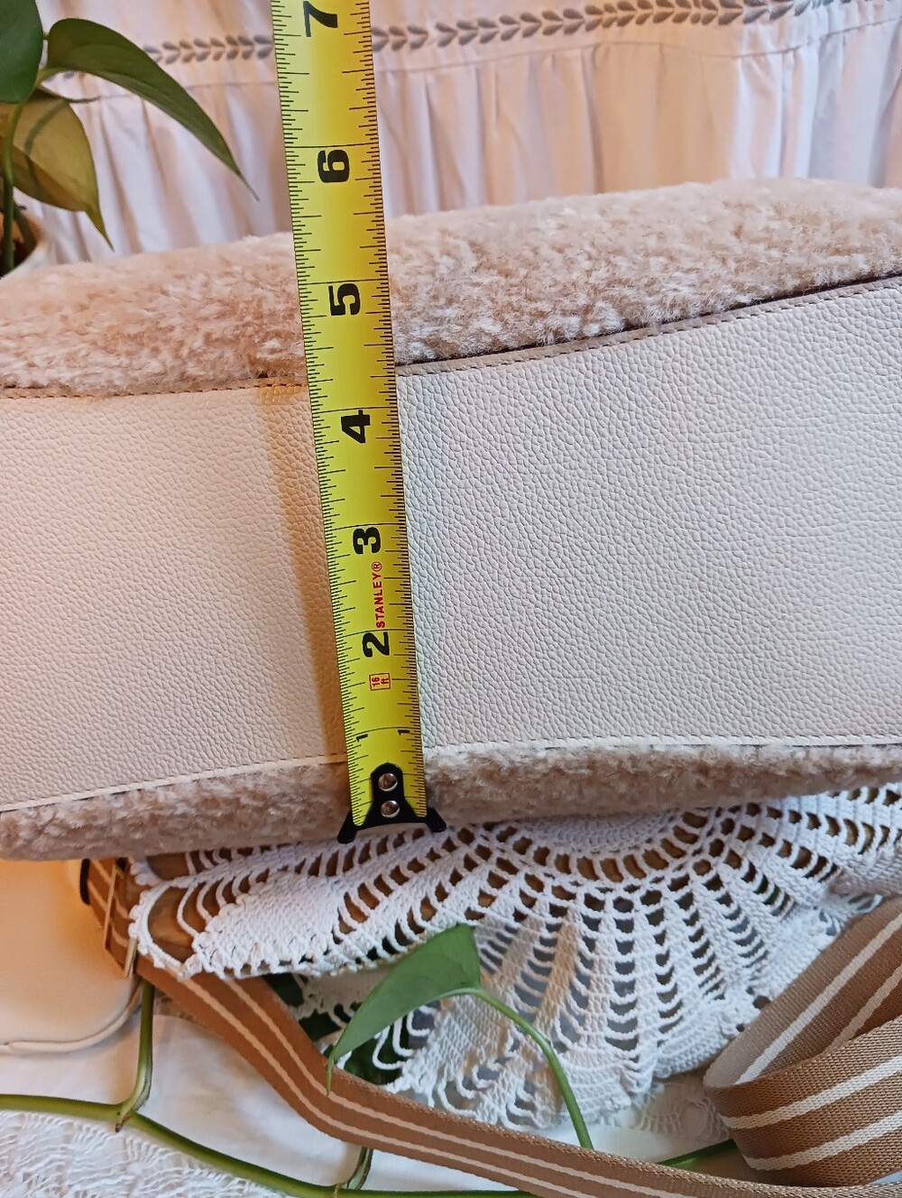 Kate Spade New York Rosie Satchel Natural Faux Shearling Pebbled Leather Trim - Picture 9 of 16
